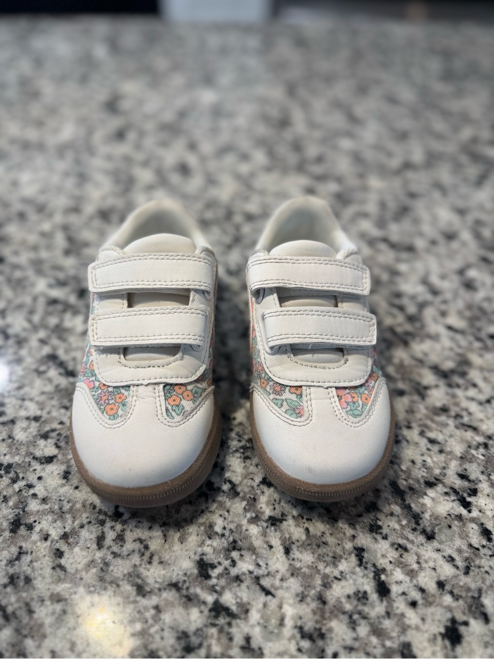 Kids White Floral Accent Velcro Sneakers